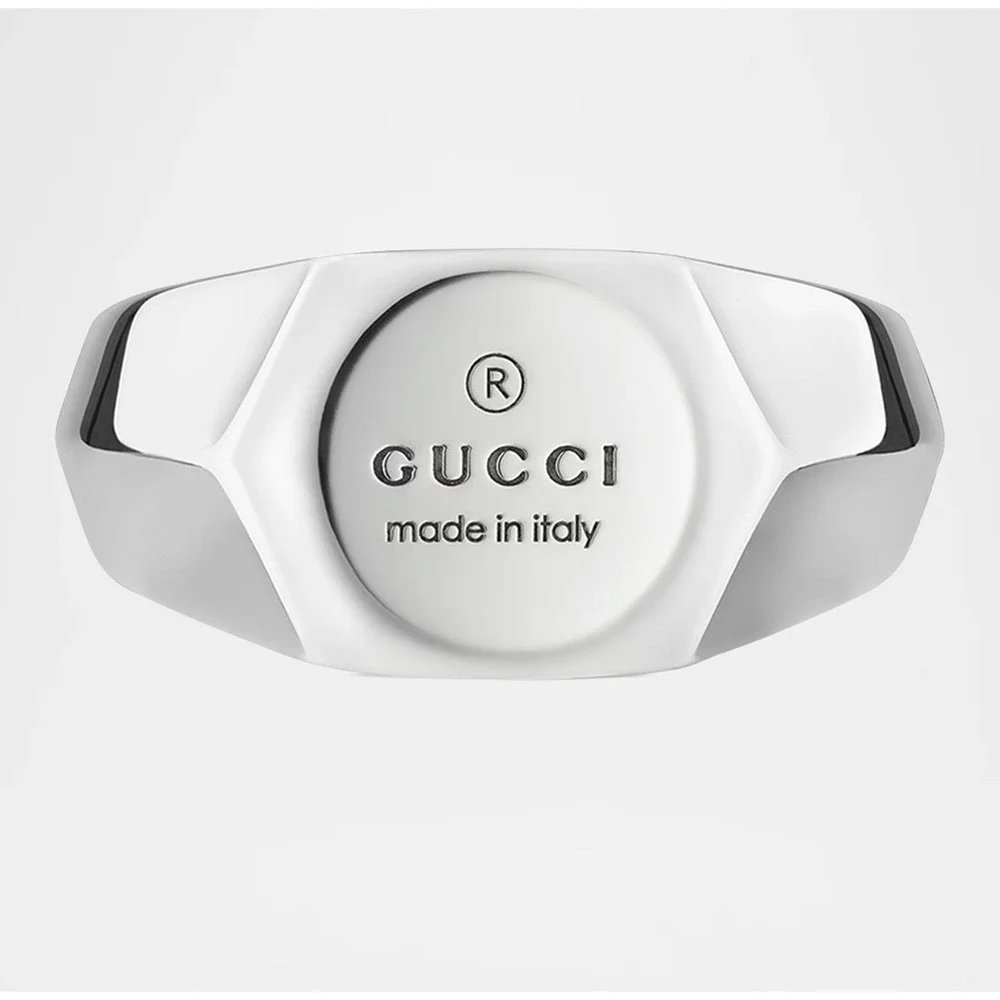 Gucci Sterling Silver Trademark Plate Band Ring 779162, Sz 15 (US 7.25)